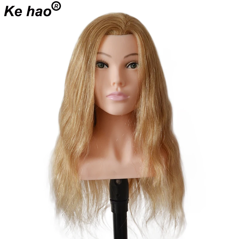 High Grade Mannequin Head With Shoulder 100% Human Hair Doll Head 22inch Blonde Gold Long Hair Maniquin Head Hairdress Style enlarge