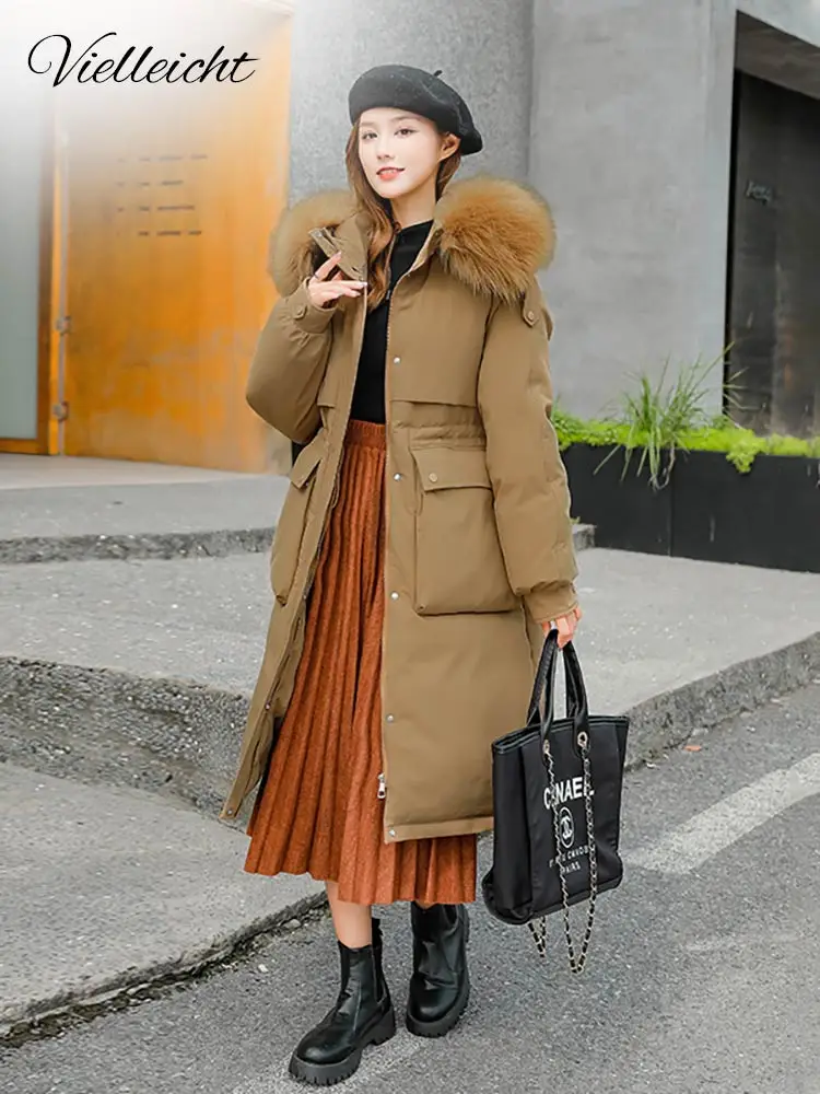Vielleicht Winter Jacket Women New 2022 Hooded Warm Jacket Female Long Parkas Artificial Fur Collar Women Winter Coat Clothes