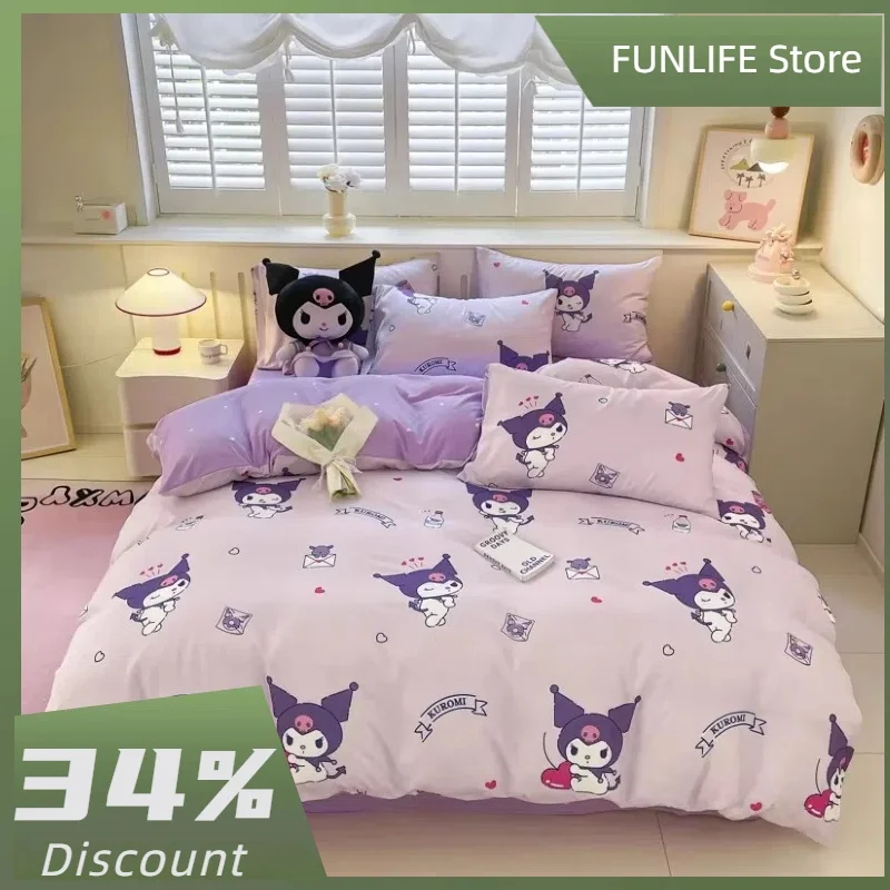 Sanrio Cartoon Duvet Cover Kids Kuromi Bedding Set Student Dormitory Cute For Bedroom Decoration Single Double