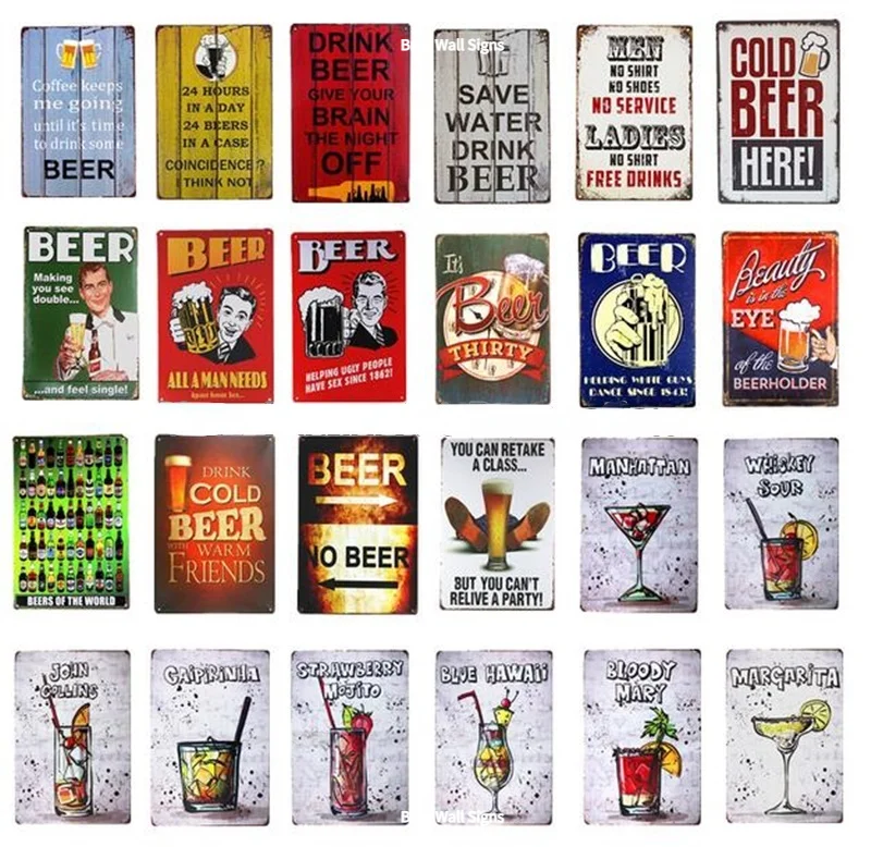 

Beer Home Free Ice Cold Beer Vintage Metal Tin Signs Pub Cafe Wall Art Decorative Plates Iron Poster 30x20cm Mix Order A779