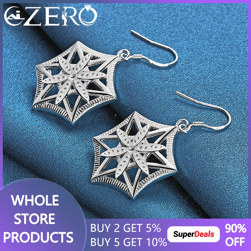 

ALIZERO 925 Sterling Silver Six Pointed Star Flower Drop Earrings For Woman Fashion Jewelry Wedding Party Elegant Accessories