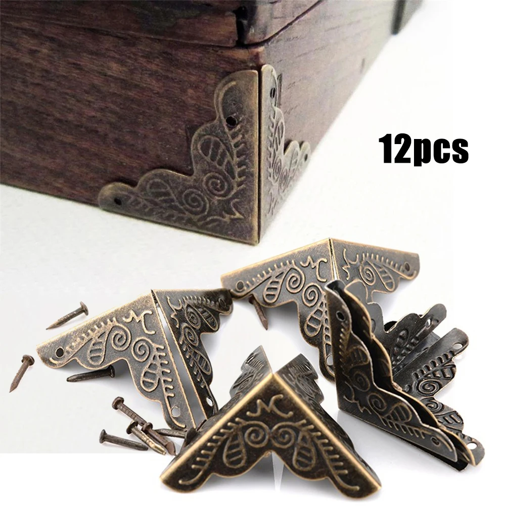 

12pcs Case Box Corners Brackets Decorative Hardware Fittings Wooden Furniture Corner Protector Triangle Carved Decoration