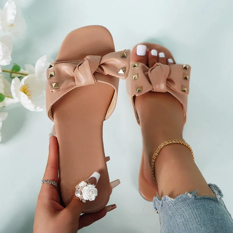 

Женские сандалии на плоской подошве, однотонные повседневные шлепанцы, модная пляжная обувь, большие размеры, лето 2023