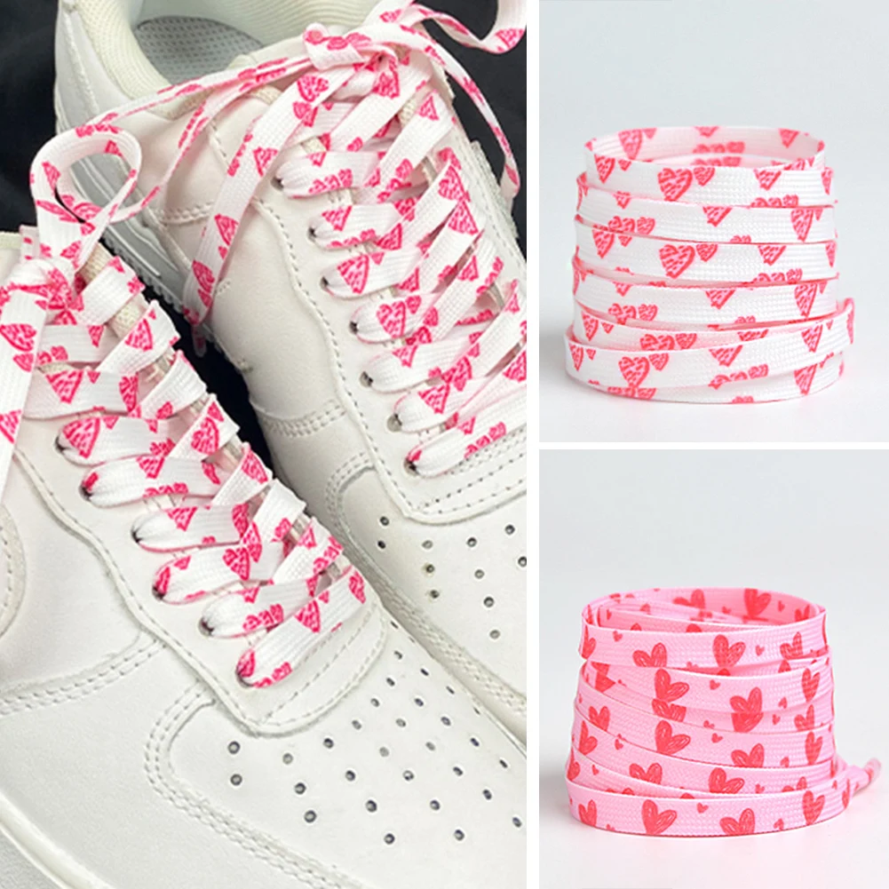 120/140/160cm Ins Pink Love Shoelaces Sneakers Flat Shoelaces Flat Shoe Laces Strings Elastic Shoelaces Women Man Shoestrings