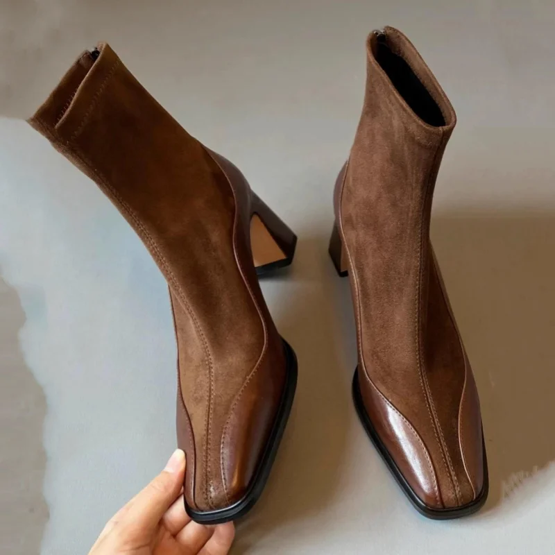 Замшевые женские ботильоны обувь на высоком каблуке новинка зимы 2025 года