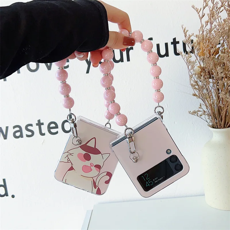 Cartoon Pinched Face Cat Phone Case for Samsung Galaxy Z Flip 4 3 Hard Cover for ZFlip3 Zflip4 Solid Shell Bracket