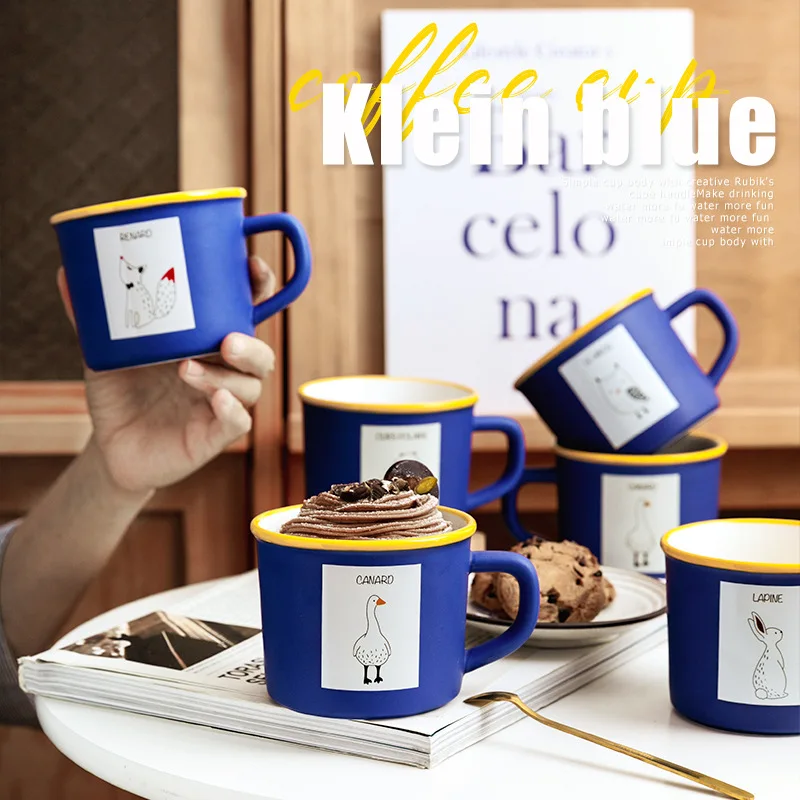 

Animal Klein blue ceramic Mark Cup Large capacity creative niche high appearance level Drinking water cup breakfast coffee cup