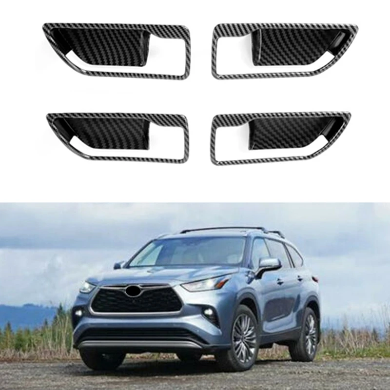 

Black Carbon Fiber Texture 4Pcs Inner Door Handle Bowl Cover Trim For Toyota Highlander 2020-2022
