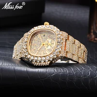 missfox watch for men hip hop luxury diamond iced out male quartz reloj top luminous auto date waterproof mens wrist watches
