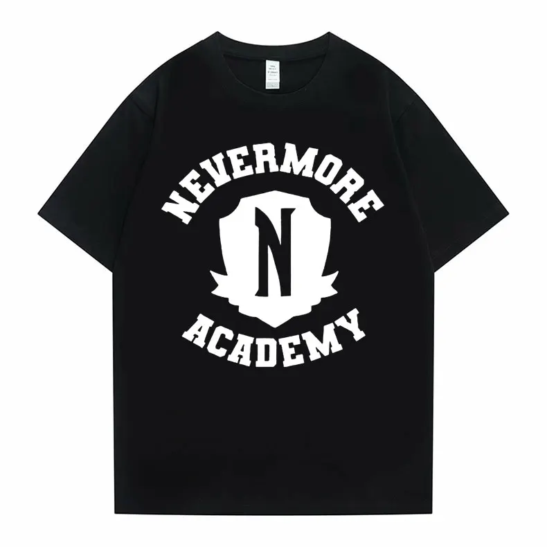 

Wednesday Addams Nevermore Academy T-shirts Male Black Casual Streetwear Summer Men Women Oversized Cardigan Tshirt Short Sleeve