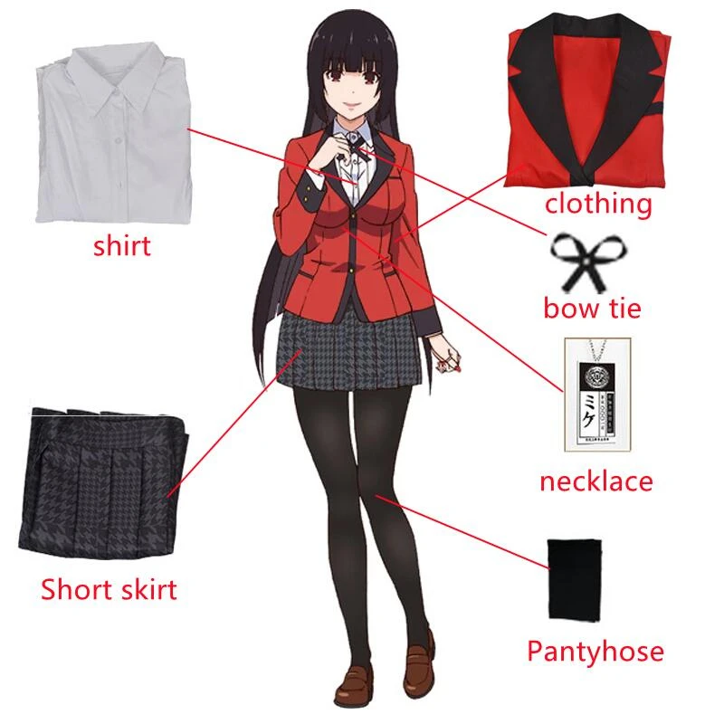 

Anime Kakegurui Jabami Yumeko Cosplay Costume Compulsive Gambler Japanese School Girls JK Uniform Halloween Costumes Wig Suit