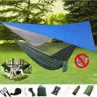 Кемпинг гамак Москитная сетка, дождь муха, ремешки на дереве Портативный парашют гамак с гамаком навес Патио Мебель гамаки качели