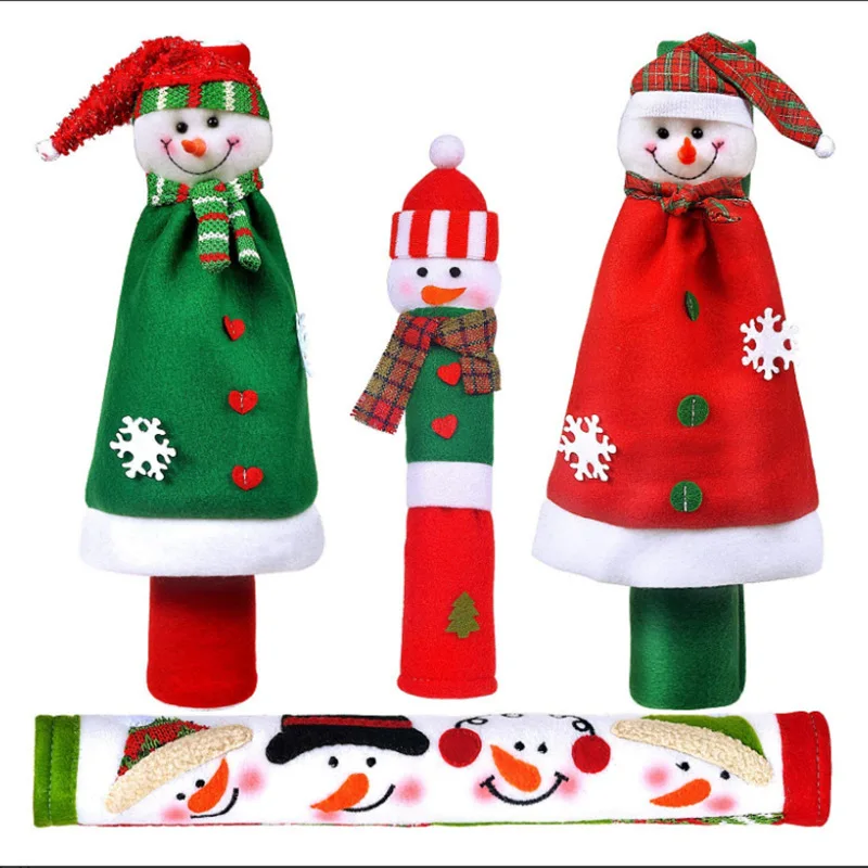 

Christmas Refrigerator Door Handle Covers Home Decoration Santa Claus Protector Gloves For Fridge Microwave Oven Party Decor