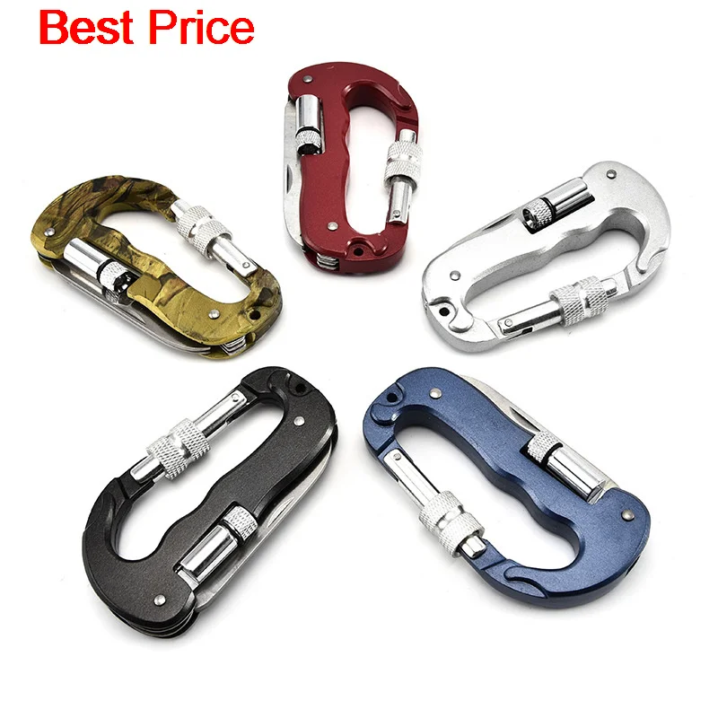 

20Pcs Multifunctional Buckle Stainless Steel D-type 4-in-1 Lock Key Quick Hanging Buckle Outdoor Combination Gadget