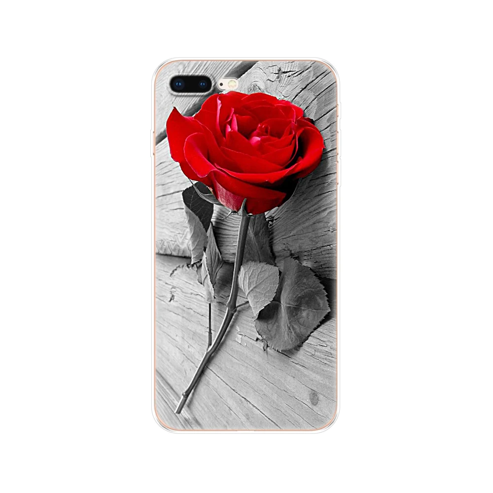 Cases For iphone 7 8 Case soft tpu Shell back Cover For Apple iPhone 7 8 plus Bag Funda coque etui bumper paiting flower rose