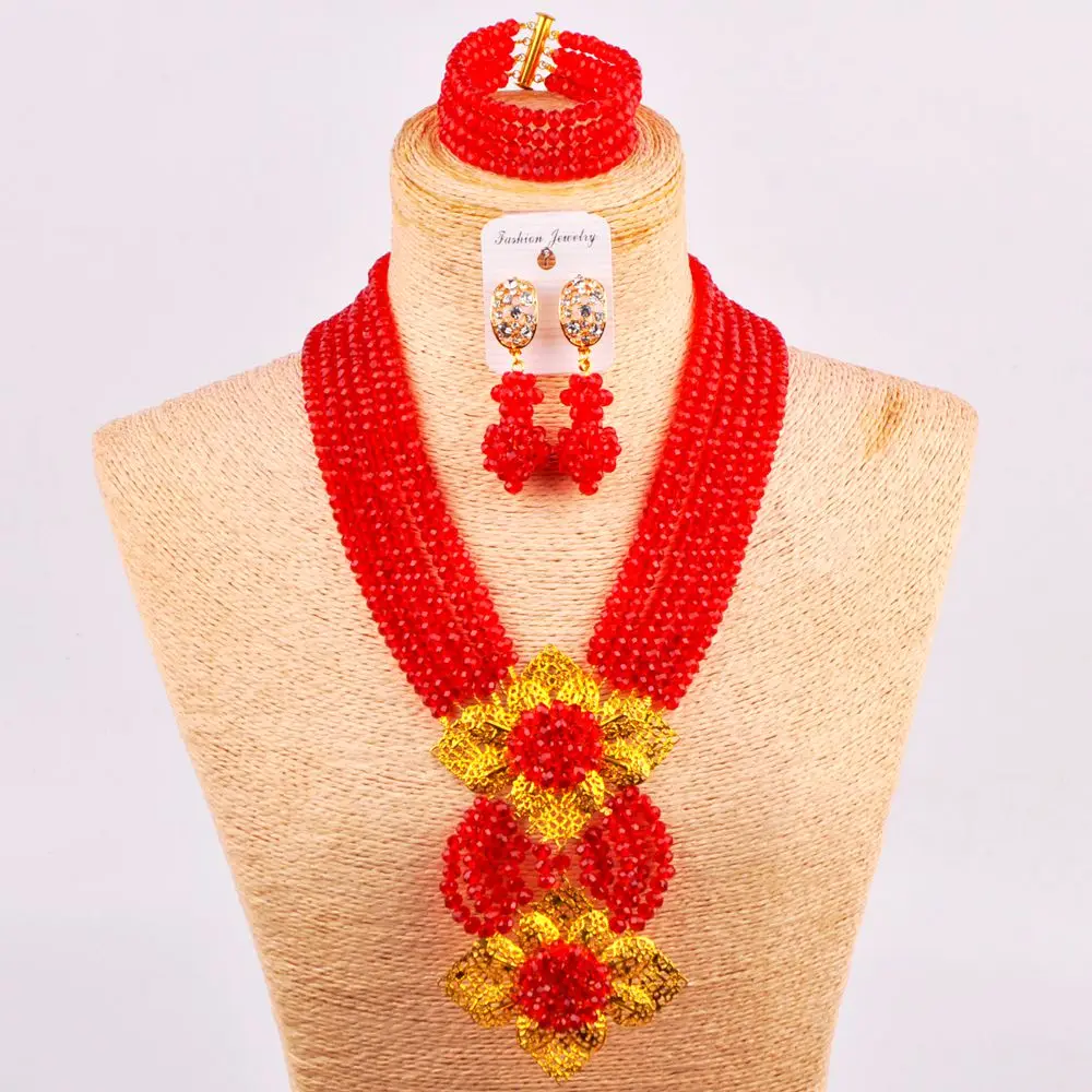 

Red African Beads Jewelry Set Crystal Nigerian Wedding Gift
