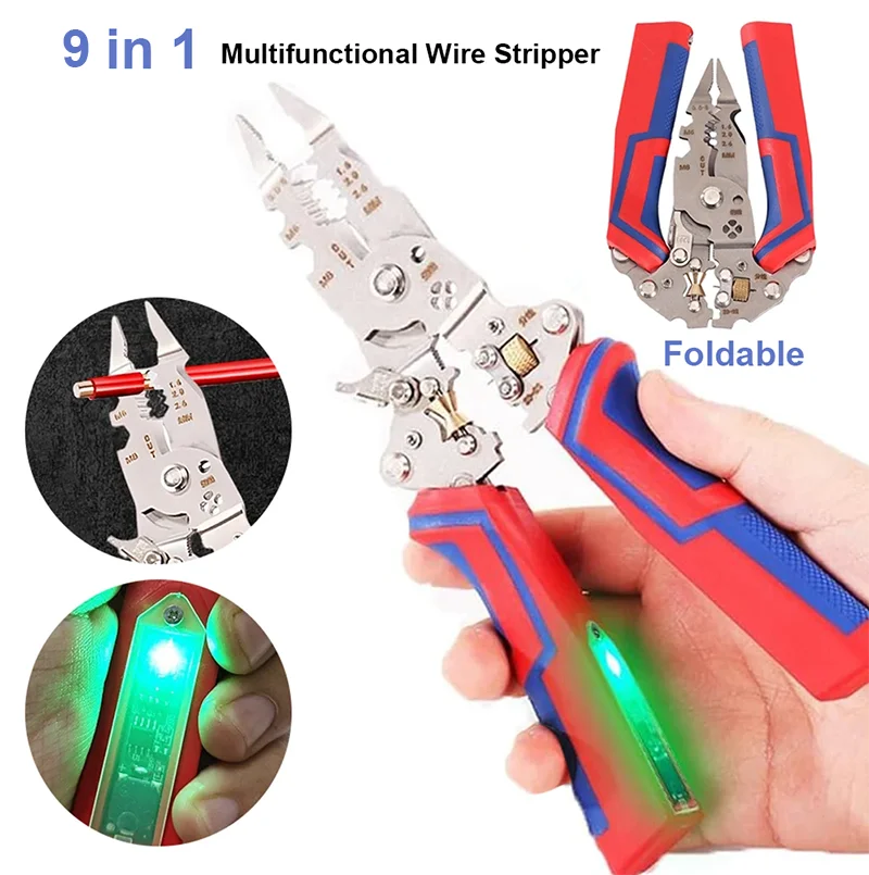 

Многофункциональный инструмент для зачистки проводов 9 в 1, складной кусачки для электрика, плоскогубцы для резки, обжима, зажима, скручивания