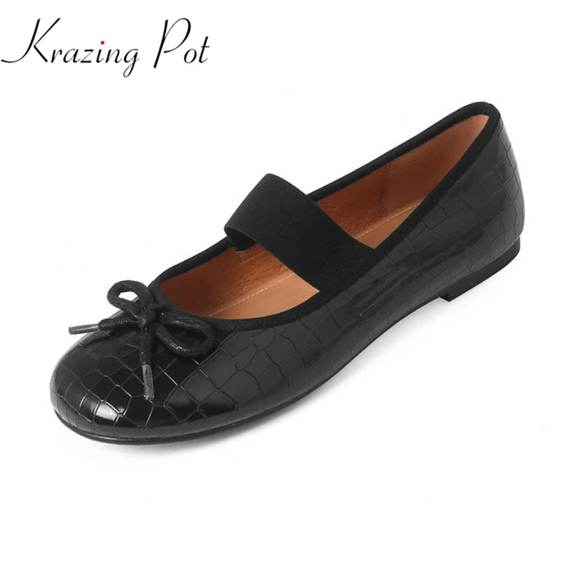 

Krazing pot summer full grain leather ballet dancer prints leather round toe pretty dating slip on butterfly-knot women flats