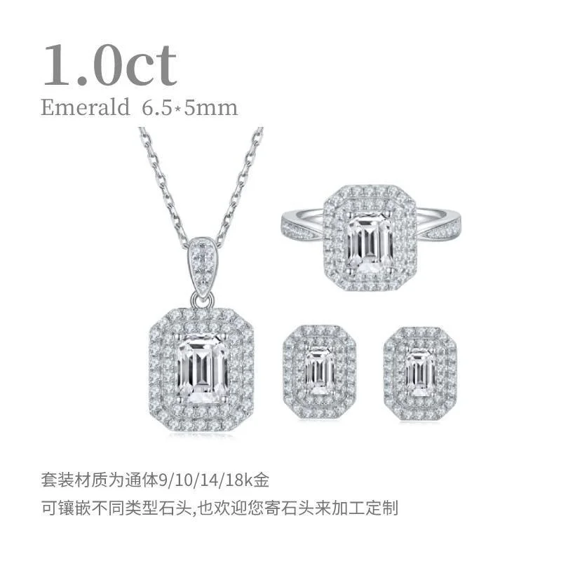 

real brand genuine jewels Luxury Ring Ear Stud Necklace Full Body 9/10/14/18k White Rose Gold 1 Carat Mosonite Set high quality