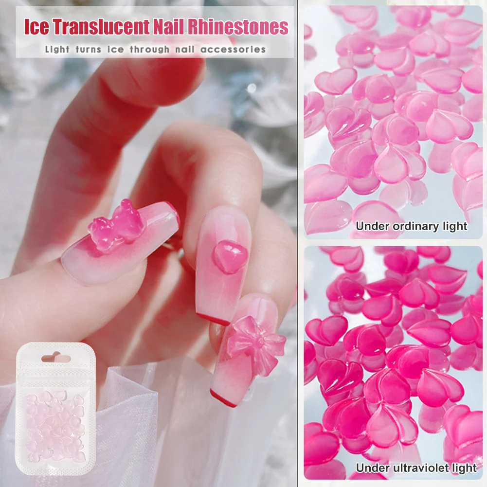 

3D Heart Shape UV Light Color Change Nail Rhinestones Resin Photochromic Heart Peach Butterfly Nail Art Charms Decoration