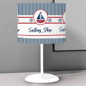 Blue White Stripes And Ship Children's Bedroom Nightstand Night Desktop Lamp Decorative Lampshade Book Reading Light Lantern Bed