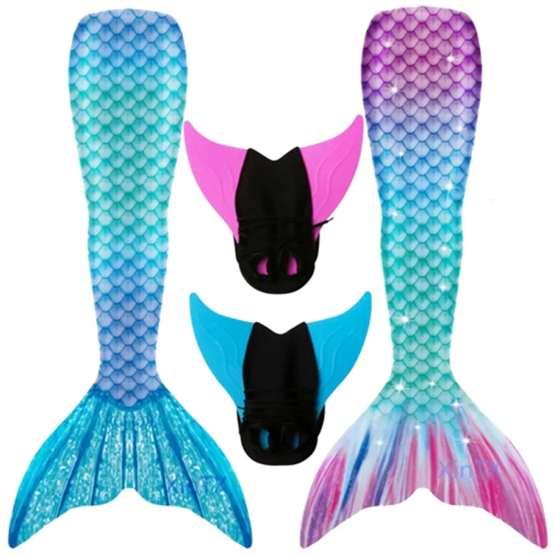 

2023 Little Mermaid Tails Can Add Monofin Swimming Tail For Kids Adults Summer Dress Swimmable Suit Mermaid Costume