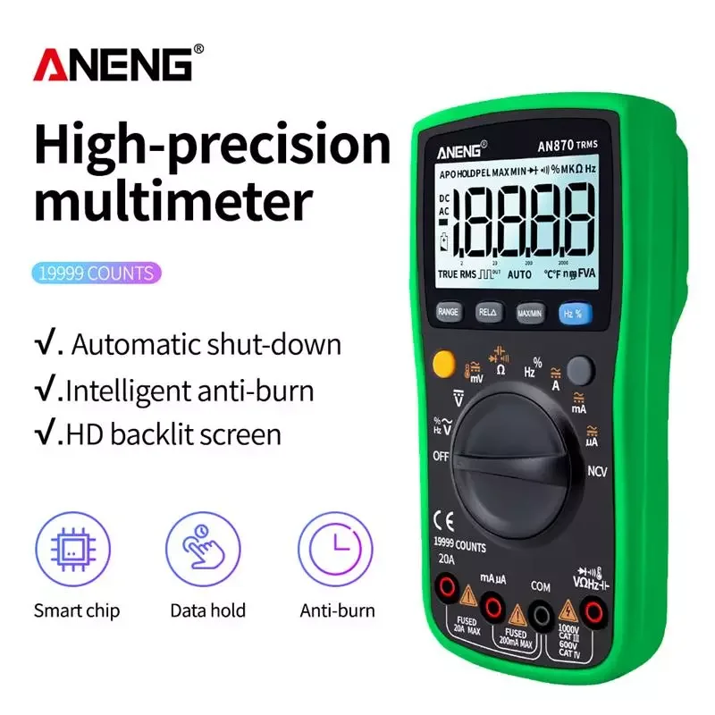 

ANENG AN870 Smart Handheld Digital Multimeter Transistor Tester Voltimetro Capacitance Meter Diode Tester with LCD Display