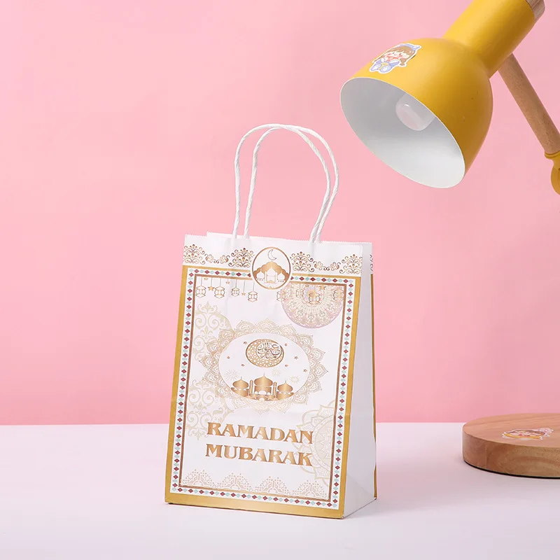 10pcs Eid Mubarak Kraft Paper Gift Bags Muslim Islamic Festival Party Candy Packaging Box Ramadan Kareem Favors Supplies