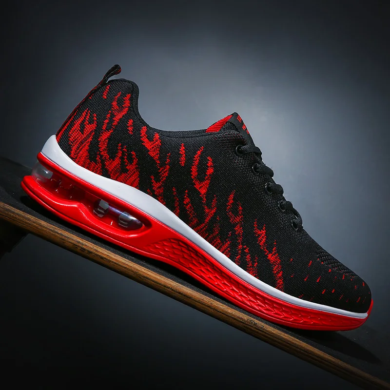 Men's Flame Printed Running Shoes Air Cushion Breathable Male Sneakers Lightweight Casual Sports Shoes Marathon Athletic Shoes