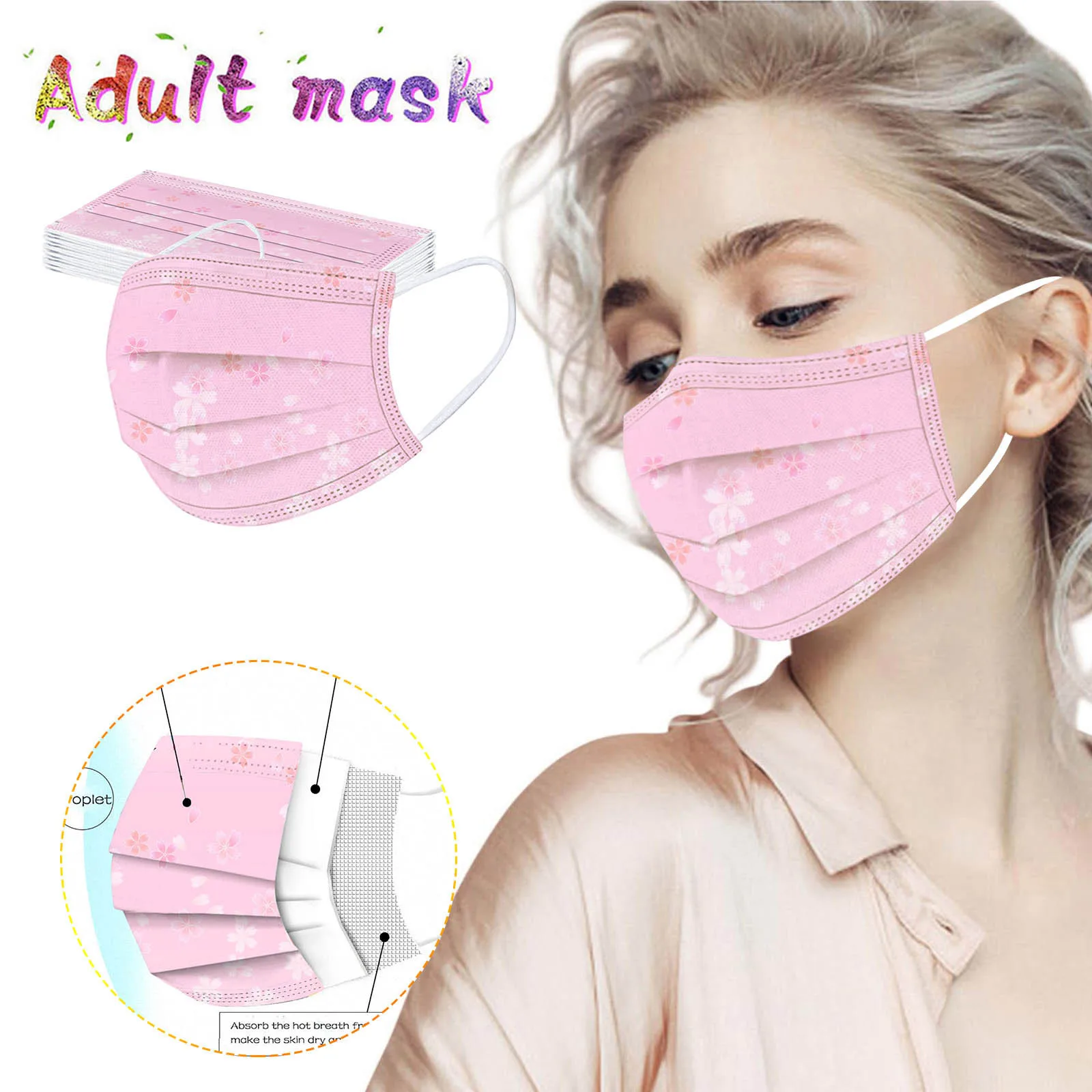 

10-100 шт. одноразовая маска для взрослых Весенняя трехслойная защитная маска для лица с цветочным принтом маски-бриллианты