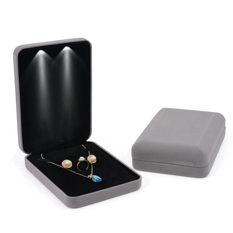 LED Light Velvet Small Jewelry Box Set Display Jewel Set Storage Organizer Necklace Ring Earring Gift Packaging Holder