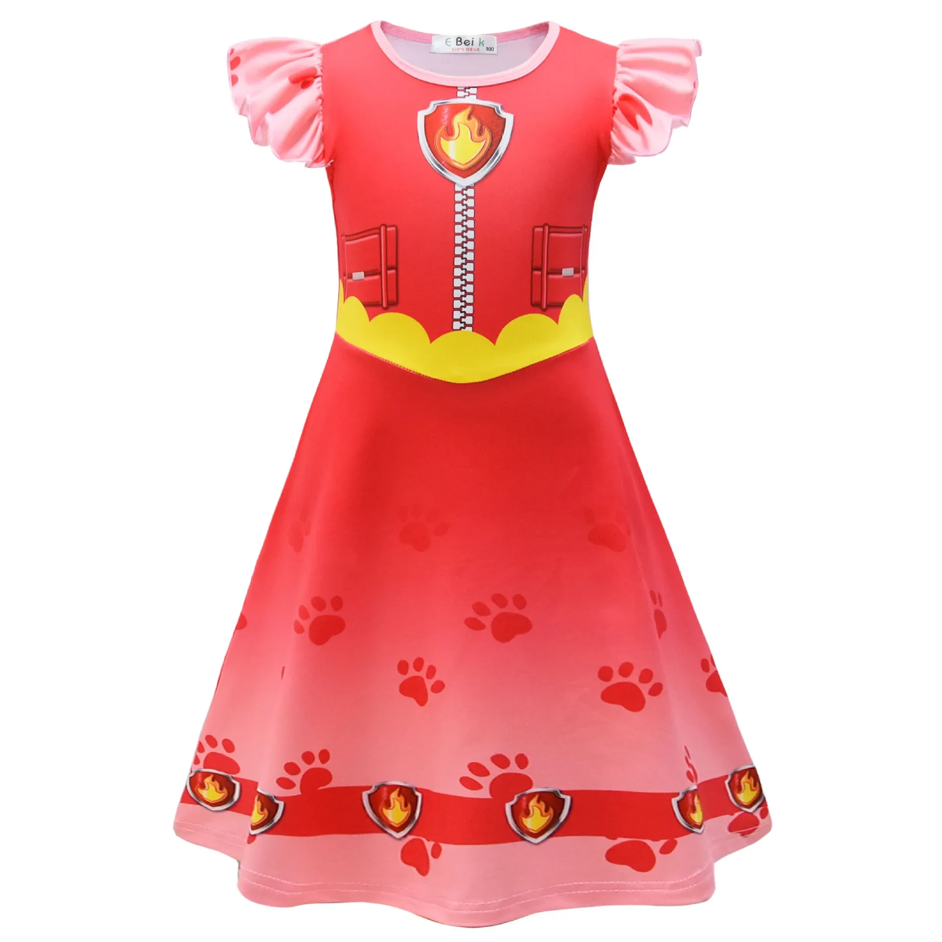 Kids Girls Anime Cartoon Police Dogs Print Princess Dress Outfit Christmas Role Play Halloween Cosplay Costume