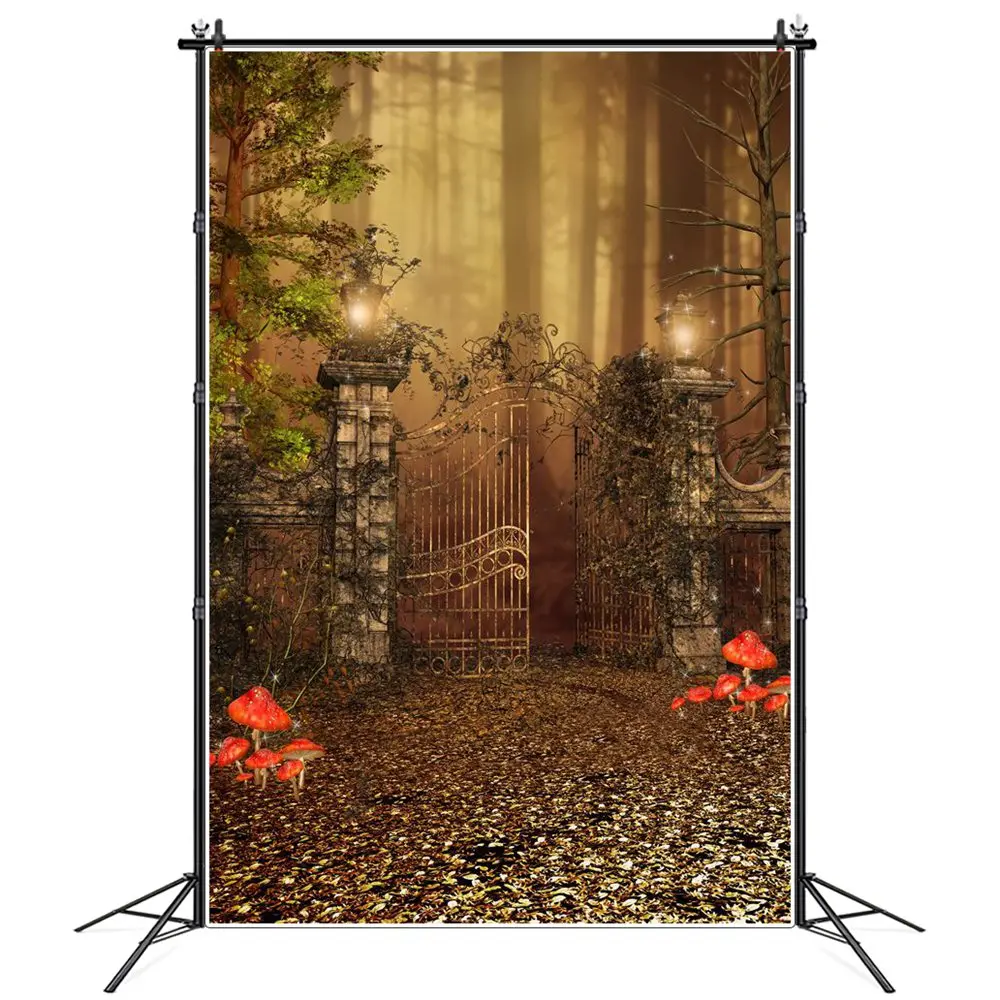 

Fairytale Autumn Leaves Mushroom Gate Baby Photography Background Photozone Photocall Photographic Backdrops For Photo Studio