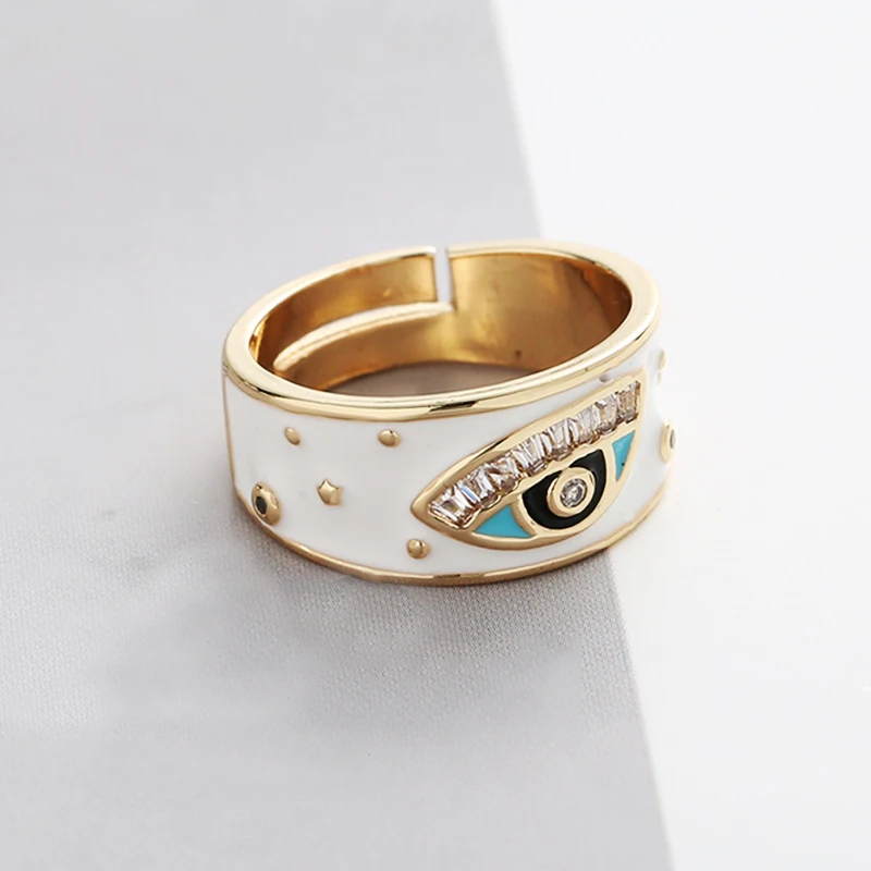 

Turkish Evil Eye Adjustable Finger Rings Trendy Handmade Enamel Gold Plated Dripping Oil Ring for Women Bohemia Fashion Jewelry