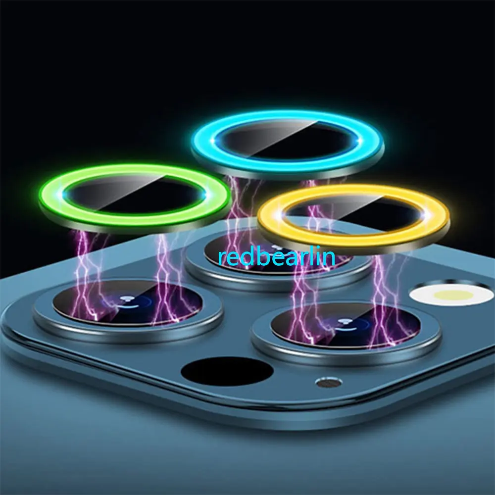 100pcs Luminous Camera Lens Protector For iPhone 12 11 13 14 Pro Max Camera lens Screen Protectors Tempered Glass Cover Sticker