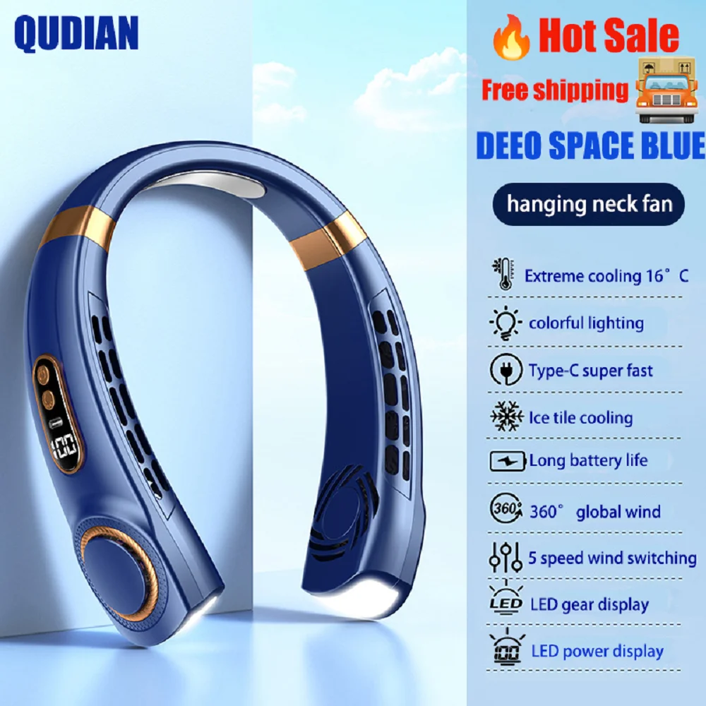 

Portable Neckband Fan Hanging Neck Fan Mute Digital Display Mini Electric Fan Air Cooler USB Rechargeable Silent Handheld Fans