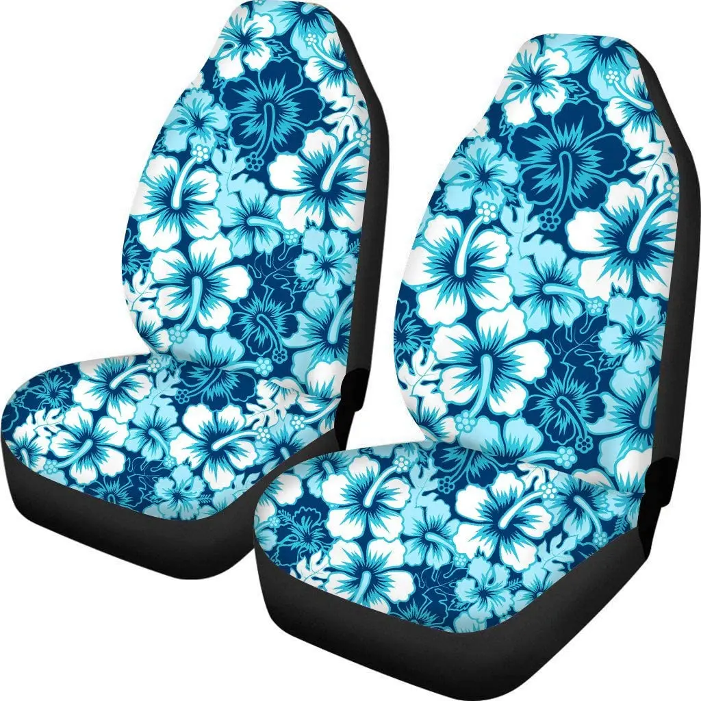 

2 Piece Hawaii Hibiscus Flower Print Women Car Seat Cover Universal Fit Cars Seats Cushions (Blue)