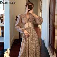 koamissa floral women patchwork slim a line dress long sleeves v neck lady daily holiday party dresses chic spring fall vestidos