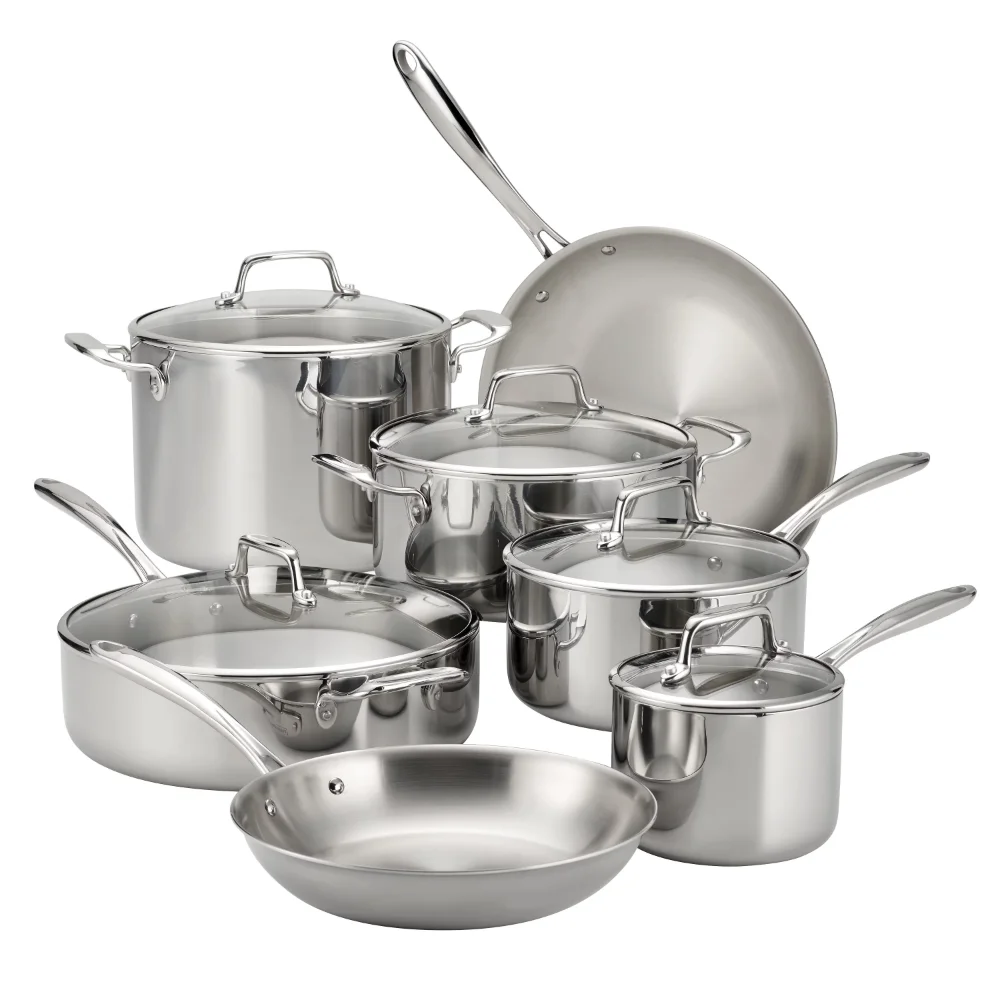 

Tramontina 12-Piece Tri-Ply Clad Stainless Steel Cookware Set, with Glass Lids Cookware Set Non Stick Cooking Pots