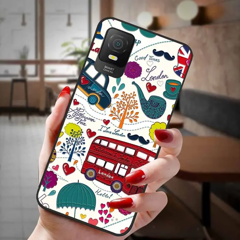 Мягкий силиконовый чехол для TCL 403 с цветами и 3D тиснением черный из ТПУ чехлы