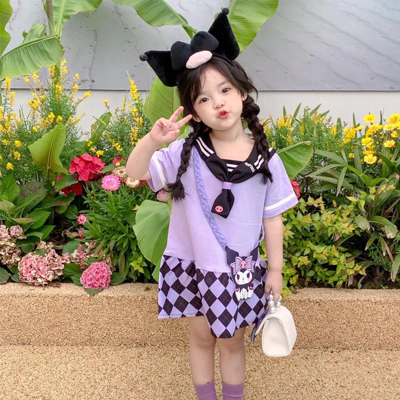 

Kawaii Sanrioed аниме Kuromi детское летнее Повседневное платье для девочек детские пляжные платья детский костюм принцессы платье для подростка вып...