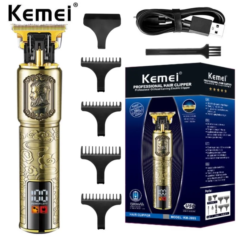 

Перезаряжаемая машинка для стрижки волос Kemei T9 USB, триммер для мужчин, профессиональный триммер для бороды