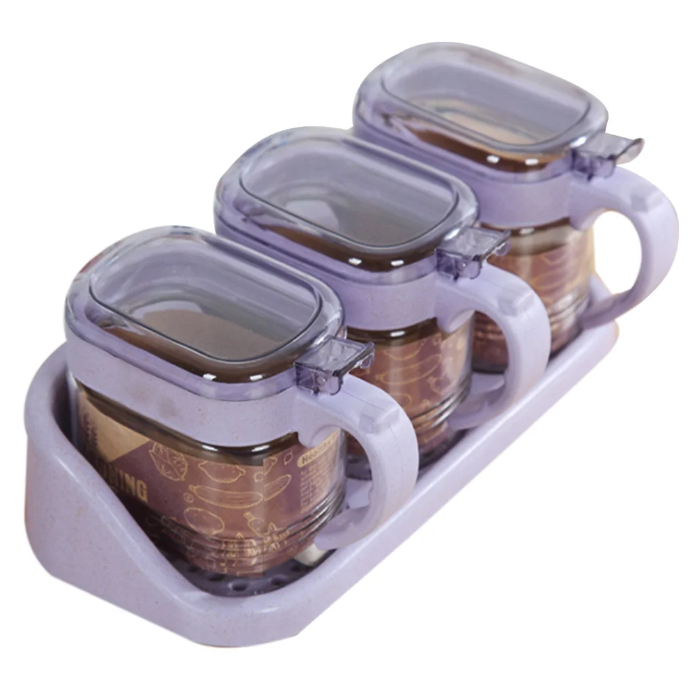 

Glass Transparent Spice Jar Seasoning Box Set Kitchen Container Tools Condiment Jars Cruet (Purple, 3)