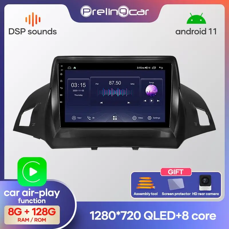 

Автомагнитола Prelingcar, 2 Din, Android 10,0, без DVD, мультимедийный видеоплеер, GPS-навигация для Ford Kuga Escape 2013-2018, 4 Гб + 64 ГБ