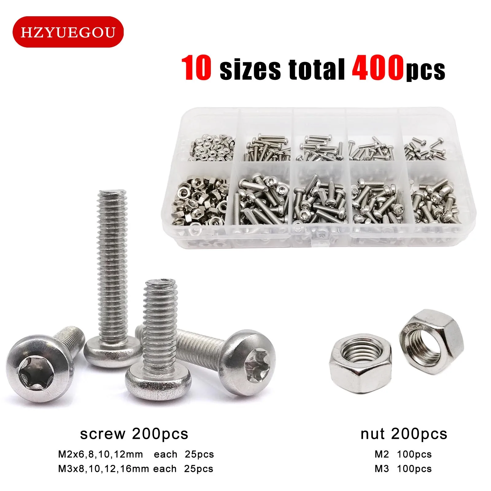 400 Шт./компл. M2 M3 GB2672 Набор Винтов Torx С Круглой Цилиндрической Головкой Болты