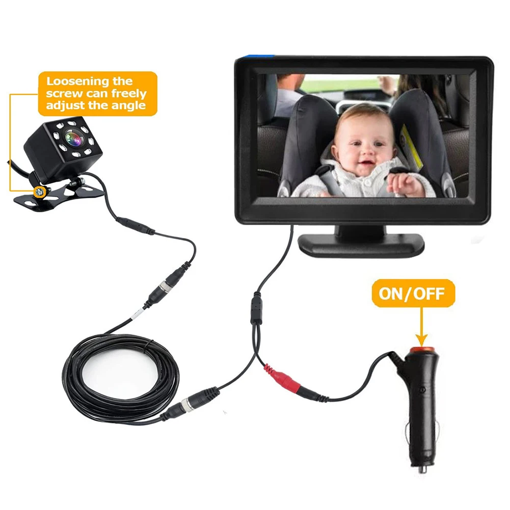 

Car Rear View Camera with Monitor 8LED Infrared Night Vision Baby Car Camera Monitor Waterproof 4.3 Inch Folding Display Screen