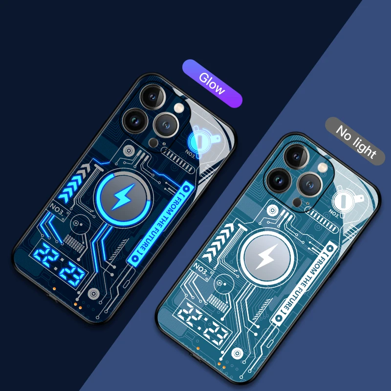 4th Version Hidden LED Light Stepwise Glowing Luminous Phone Case for iPhone 11 12 13 14 Pro Plus Max Hightech Protector Cover