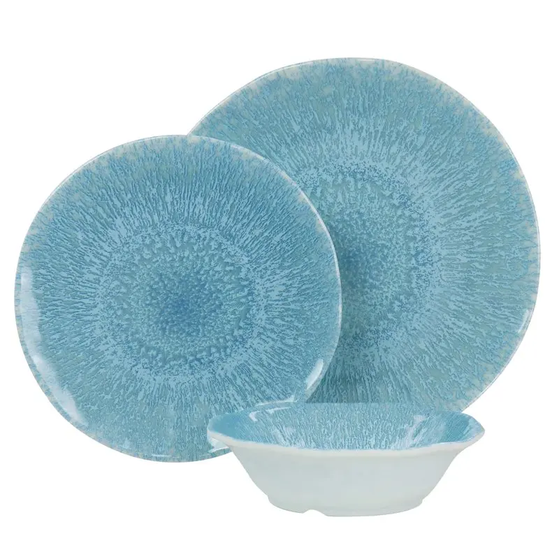 

Chic Frost 12 Piece Melamine Blue Dinnerware Set | Elegant, Durable & Stylish Dishes and Plates for Home, Parties & Events