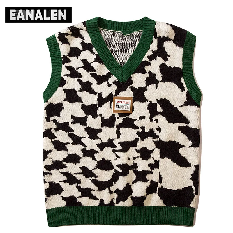 

Harajuku Retro Leopard Knit Sweater Vest Girl Oversized Sweater Back Heartbeat Pullover Grandpa Ugly Sweater Women's Aesthetics