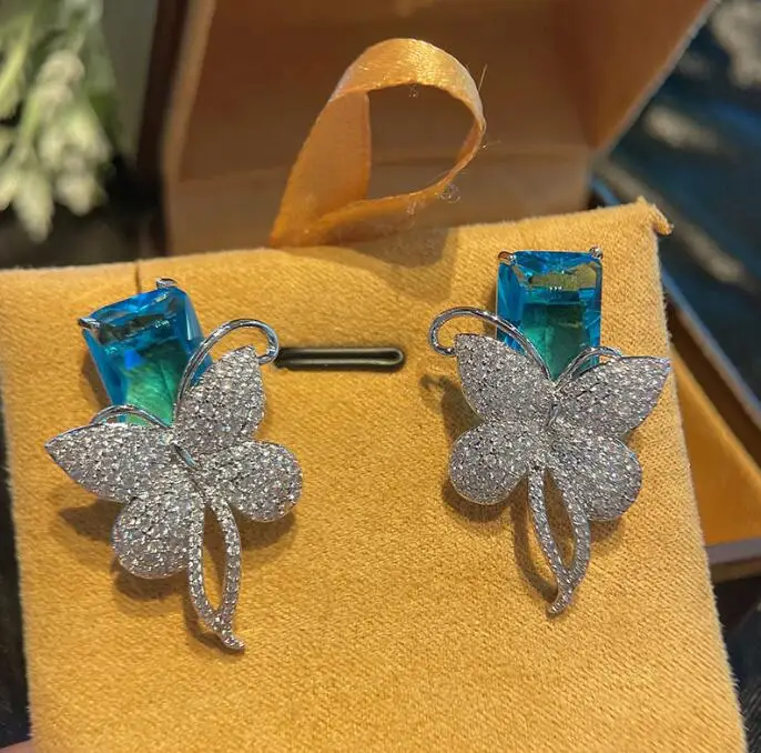 

S925 silver needle high-end retro luxury style three-dimensional butterfly shape earrings for women